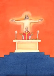 Jesus ist bei uns in der Messe gegenwärtig, betet zum Vater für unsere Bedürfnisse und für das ewige Heil. Wir können all unsere Gebete mit Seinem großen Opfergebet vereinen