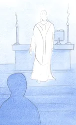Jesus war bei der Messe unter uns, gekleidet als Priester, wandte sich uns zu, um uns ins Gebet zu führen