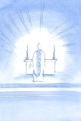 Am Fest der Heimsuchung erschien Christus in einem goldenen Messgewand zu Ehren seiner heiligen Mutter Maria