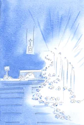 Die heiligen Engel waren anwesend und schmückten die Kirche mit Girlanden, um die Freude des Himmels über eine Weihe zu zeigen, 2002