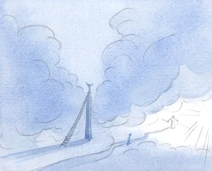 Die ungeduldige Seele (Christus zeigte es mir) baut einen hohen Turm, der nach Licht strebt, anstatt stetig dem niedrigen, schmalen Weg zu folgen