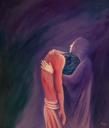 Die schmerzhafte Jungfrau Maria hält ihren Sohn Jesus nach seinem Tod, durchbohrt vom Schmerz, aber voller Glauben, 2000