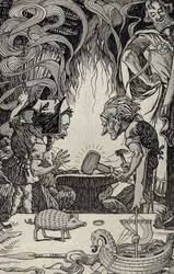 Das dritte Geschenk, ein riesiger Hammer, Illustration aus Myths from Many Lands, veröffentlicht 1912