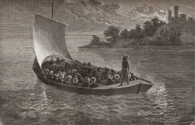 Arminio Vambery und seine Gefährten auf dem Kaspischen Meer im Jahr 1863, Illustration aus 