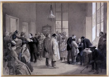 Szenen der Impfung im Labor der Normalschule im Jahr 1886 (Zeichnung)