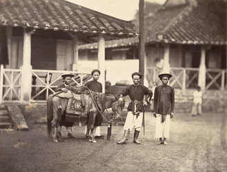 Reicher Annamite reitet auf einem Pferd, Cochinchina, 1866