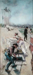 Arbeiter bauen das Hôtel de Ville, Paris