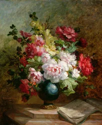 Stillleben mit Blumen und Notenblatt