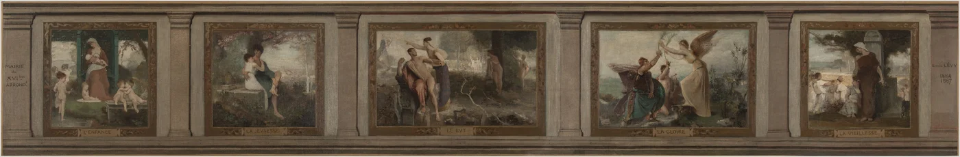 Skizze für das Rathaus im 16. Arrondissement von Paris (Salon en hémicycle): Kindheit, Jugend, Ziel, Ruhm, Alter: Die Lebensalter, 1884