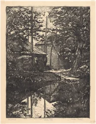 Bauernhof und Heuschuppen am Wasser