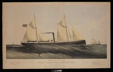 Zwillingsschrauben-Kanonenboot der Vereinigten Staaten. Spirea. Gebaut von Saml H Pouk Fairhaven Conn. 1864... (Farblithografie)