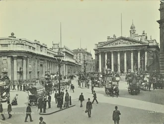 Bank of England und Royal Exchange, Threadneedle Street, City of London, 1890
