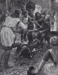 Mord an König Edmund I. während der St.-Augustinus-Messe in Pucklechurch, Gloucestershire, 946