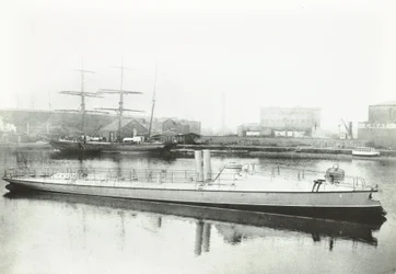 Eines der drei Torpedoboote, die für die portugiesische Regierung gebaut wurden, London, 1881