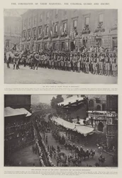 Die Krönung Ihrer Majestäten, die Kolonialgarde und Eskorte