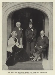 Der Prinz und die Prinzessin von Wales mit ihren Gastgebern im Hawarden Castle, Mai 1897