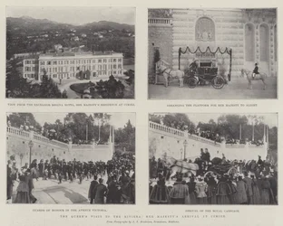 Der Besuch der Königin an der Riviera, Ihre Majestät bei der Ankunft in Cimiez