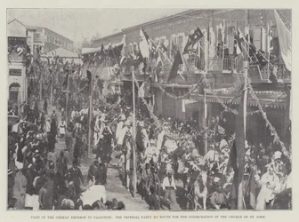 Besuch des deutschen Kaisers in Palästina, die kaiserliche Gesellschaft auf dem Weg zur Einweihung der Kirche St. Johannes