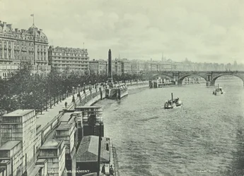 Waterloo Bridge, Victoria Embankment, Westminster LB: Blick nach Norden von Hungerford Bridge, 1895