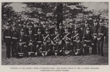 Gewinner des Queens Prize in Shoeburyness, die vierte Gruppe der 1. Essex Artillery, kommandiert von Captain Holmes