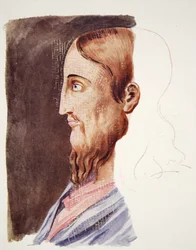Porträt von Christus aus dem 2. Jahrhundert aus den römischen Katakomben, Zeichnung zugeschrieben T. Heaphy, reproduziert in The Outline of History: being a plain history of life and mankind von H.G. Wells, London
