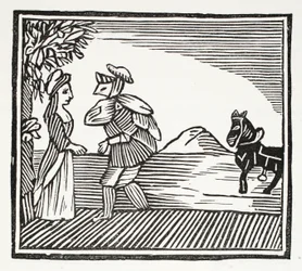 Ein Gentleman geht zu Mutter Bunch zur Beratung, Illustration aus Chap-books of the Eighteenth Century von John Ashton, veröffentlicht 1882