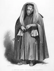 Ein jüdischer Rabbi kleidet sich für das Gebet, graviert von R. Young, aus 