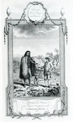 Eine patagonische Frau und ein Junge in Begleitung von Kommodore Byron, Illustration aus Moore