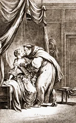 Ein Priester spricht eine Frau an