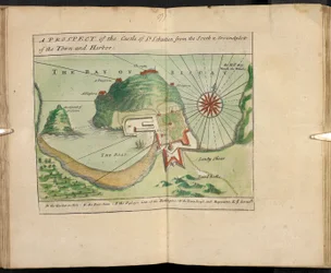 Eine Aussicht auf das Schloss von St. Sebastien von Süden und Grundriss der Stadt und des Hafens