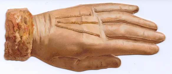 Eine viktorianische Stanzkarte in Form eines mit Pelz besetzten Handschuhs, ca. 1880