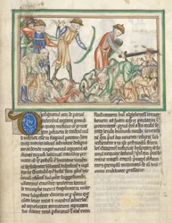 Add 35166 f.35 Menschen werden getötet, biblische Szenen aus der Apokalypse des heiligen Johannes, Apokalypse auf Latein mit Kommentar (Tinte & Farbe auf Pergament)