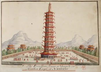 Add. 5353, f.67 Der Porzellanturm, eine Pagode oder ein heidnischer Tempel in Nanking, aus 