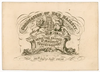 Eintrittskarte zur St. Margarets Vestry Gallery, zur Krönung von Königin Victoria, 28. Juni 1838, Vorderseite