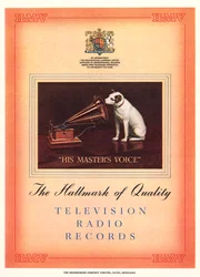Werbung für His Masters Voice, Illustration aus dem Katalog der South Bank Exhibition, Festival of Britain, London, 1951