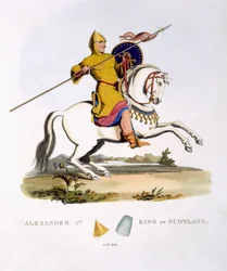 Alexander I., König von Schottland (ca. 1080-1124), 1107, aus Ancient Armour von Samuel Rush Meyrick, 1824