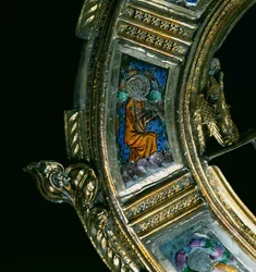 Engel, der ein Blasinstrument spielt, Detail vom Krummstab von William of Wykeham (ca. 1320-1404)