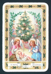 Engel und Baby, Weihnachtskarte
