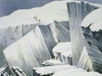 Aufstieg an einer Klippe, aus A Narrative of an Ascent to the Summit of Mont Blanc von Charles Fellows (1799-1860), veröffentlicht 1827