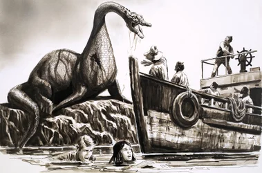 Angriff durch prähistorisches Reptil