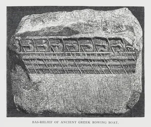 Basrelief eines antiken griechischen Ruderbootes
