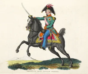 Bernadotte, Kronprinz von Schweden, veröffentlicht von Richard Evans, graviert von Romney, Illustration aus An Historical Account of the Battle of Waterloo von William Mudford, 1816