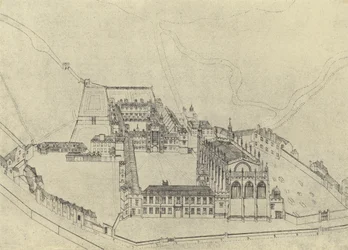 Vogelperspektive des Eton College (Gravur)