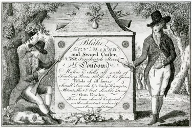 Blake, Büchsenmacher und Schwertschmied, Waffenetiquette (Stich)