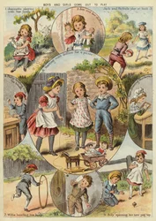 Jungen und Mädchen kommen zum Spielen heraus