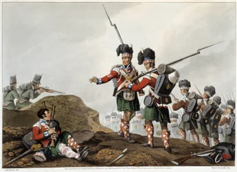 Tapferkeit in „Historical, military and naval anecdotes and incidents that arrived at the arms of Great Britain and their allies, ending in Waterloo“ von Edward Orme. Ill. von Fry, Sutherland, Clark, Dubourg, W.Heart, JA, Atkinson... London, 1819