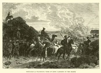 Brinjaras (ein wandernder Stamm von Zigeunerträgern) auf dem Marsch