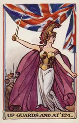 Britannia mit Soldaten und Union Flagge