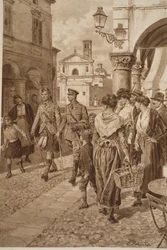 Britische Highlander werden in einer französischen Stadt willkommen geheißen, 1914-19