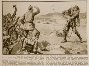 Britischer Offizier opfert sein Leben, um das eines verwundeten Feindes zu retten, 1914-19